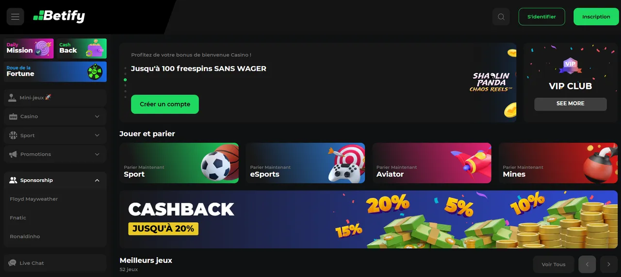 Inscription et connexion à Betify